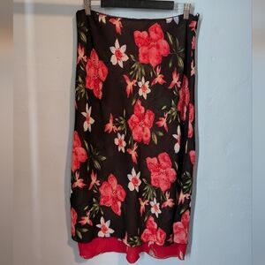 Charlotte Russe Beaded Black and Pink Floral Sequin Midi Skirt